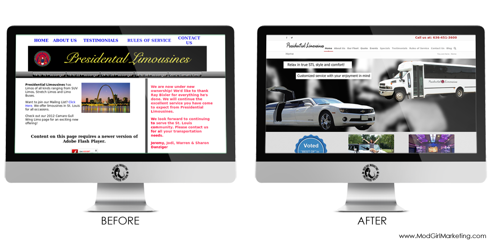Before After Web Design - Presidential Limousines