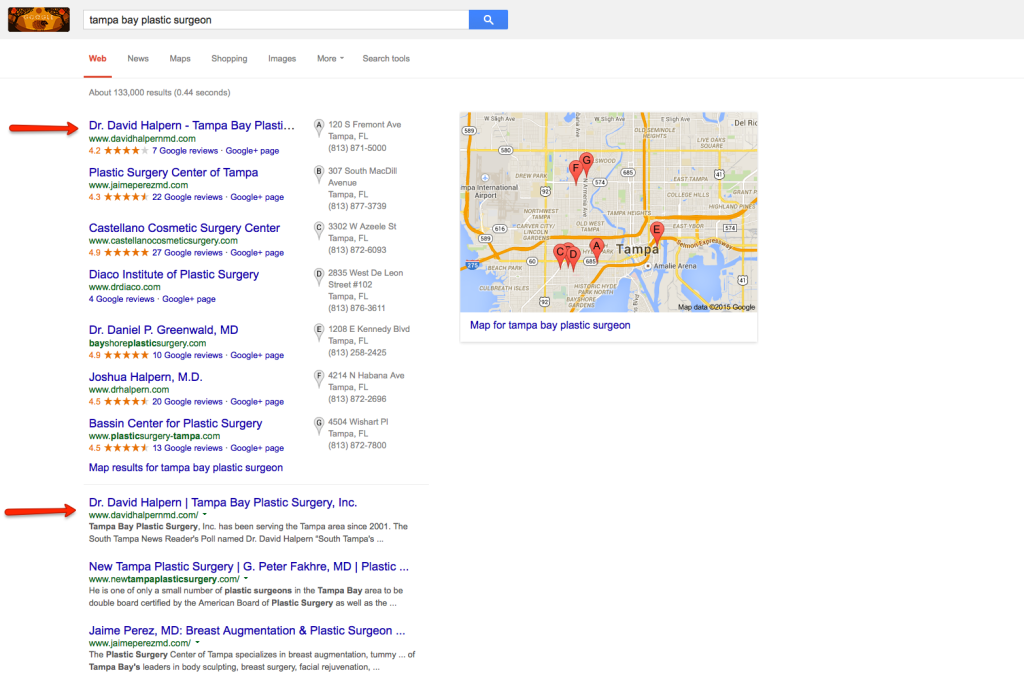 tampa bay plastic surgeon first page ranking SEO