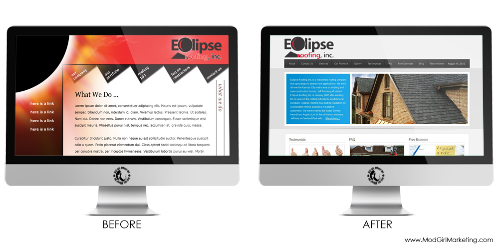Before and After Web Design Eclipse Roofing