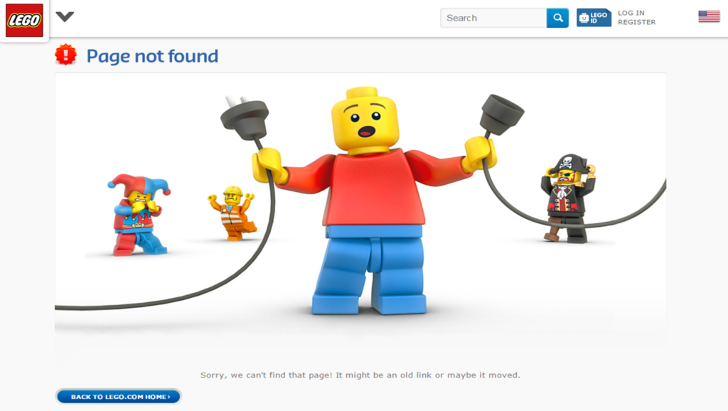 Lego's 404 error page