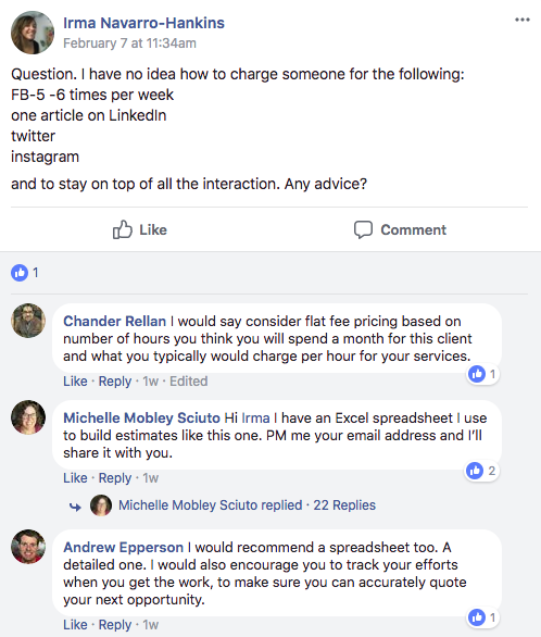 Facebook group for marketers